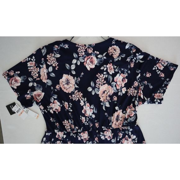 Signature x Robbie Bee Women's Plus Sz 2XL Navy Floral Print Midi Wrap Dress - Picture 8 of 12